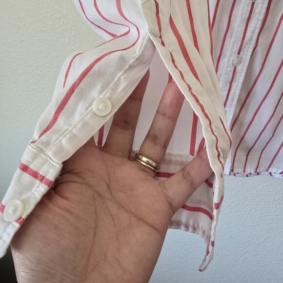 Levi's Women's Sz Large Boyfriend Fit Button Up Striped Cotton Shirt Lightweight - Picture 5 of 7